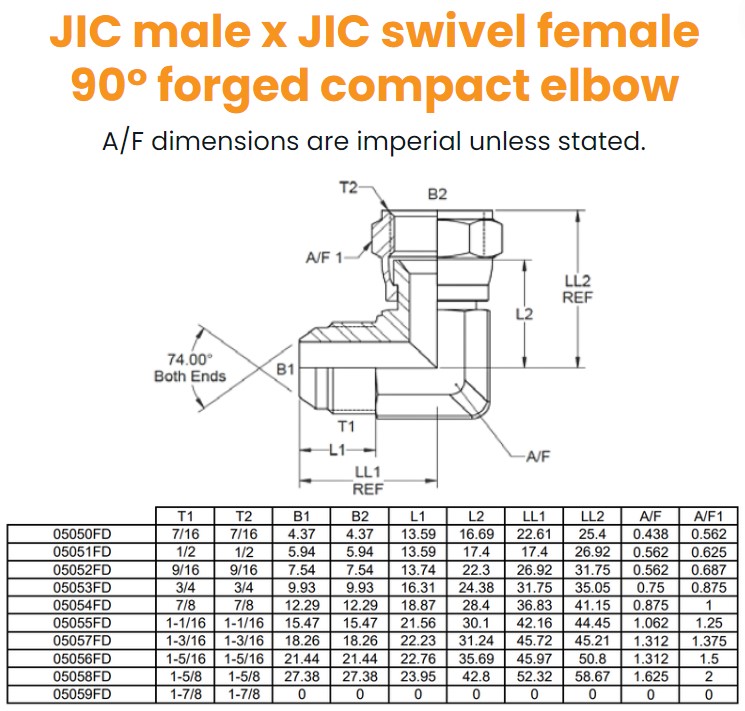 7/16 JIC x 7/16 JIC M/F 90° Forged Elbow Hydraulic Adaptor